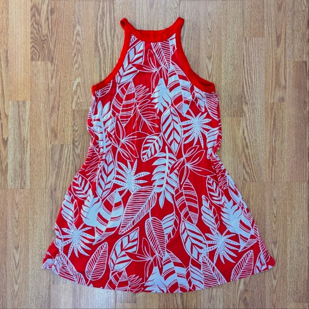 Old Navy Orangey Red and White Patterned Summer Dress